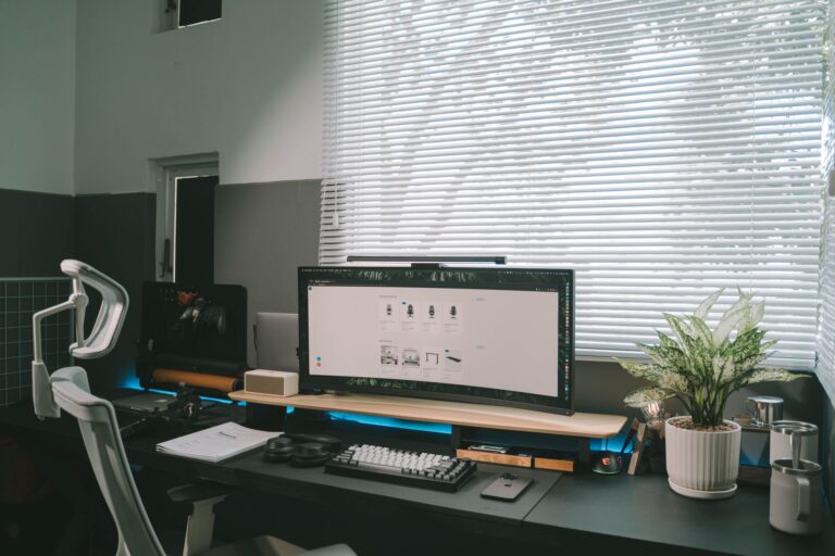 A clean product photo illustrating fixing monitor glare 5 ergonomic desk setup solutions bright offices.